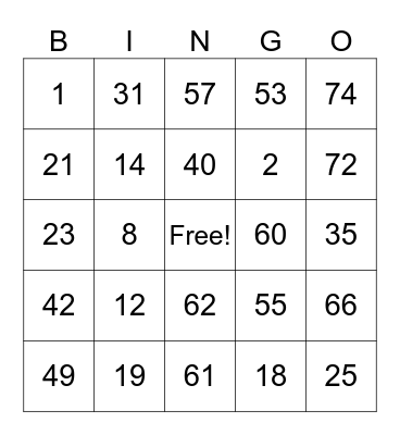 Untitled Bingo Card