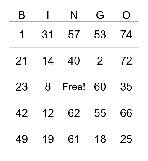 Untitled Bingo Card
