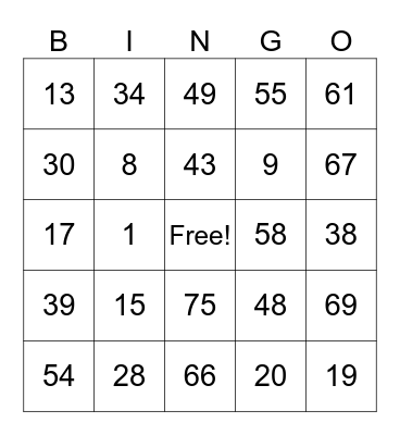 Untitled Bingo Card