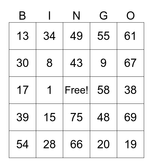 Untitled Bingo Card