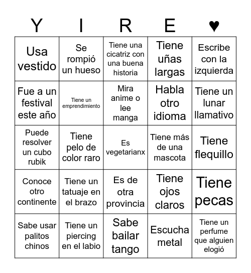 Bingo de personas Bingo Card