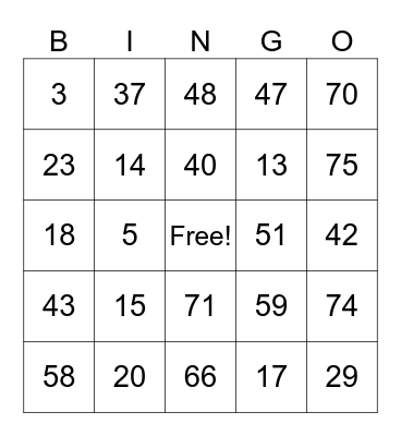 Untitled Bingo Card