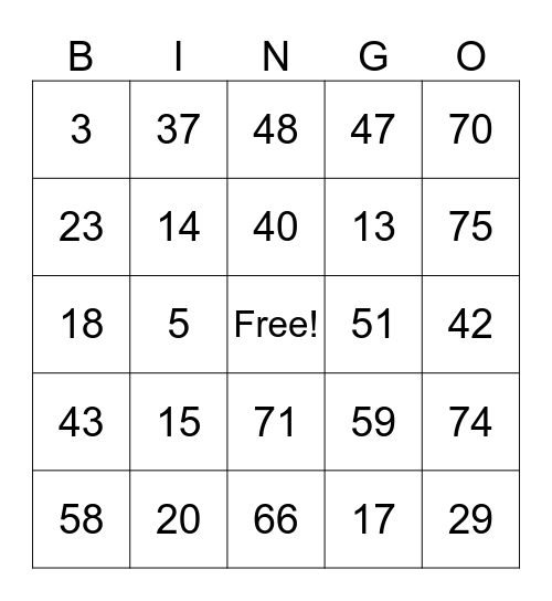 Untitled Bingo Card