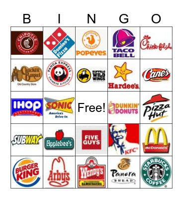 Restaurant Bingo Card