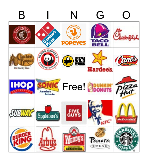 Restaurant Bingo Card
