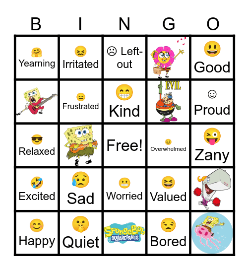 Zones of Regulation Bingo Card
