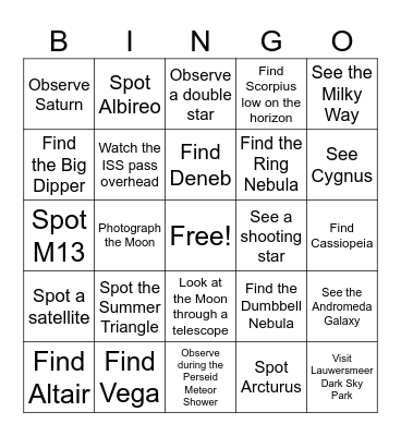 Blaauw's Summer Bingo Card