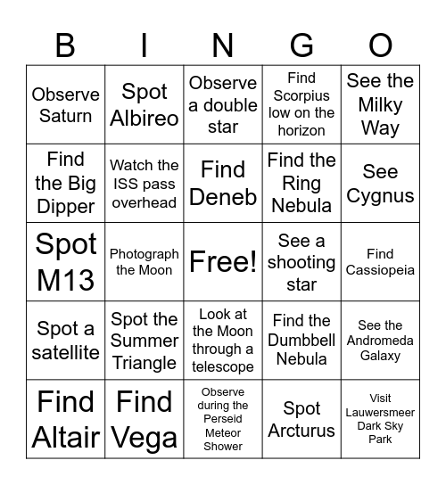 Blaauw's Summer Bingo Card