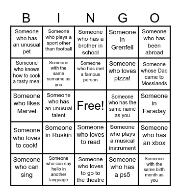 Mosslands Summer School Bingo Card