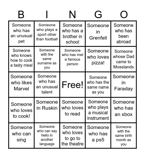 Mosslands Summer School Bingo Card