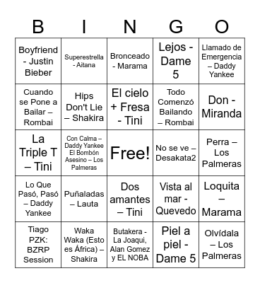 BINGO MUSICAL Bingo Card