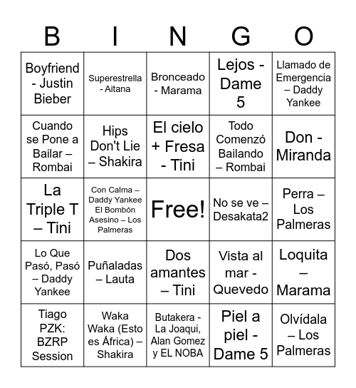 BINGO MUSICAL Bingo Card