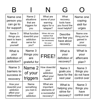 Recovery Bingo! Bingo Card