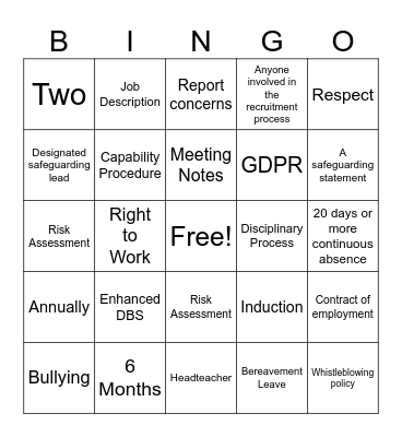 SCHOOLS HR Bingo Card
