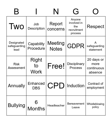SCHOOLS HR Bingo Card