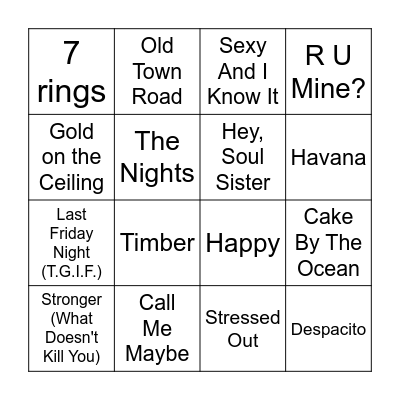 2010s Bingo 1 Bingo Card