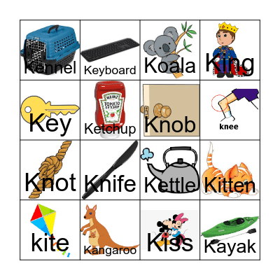 Letter K BINGO Card
