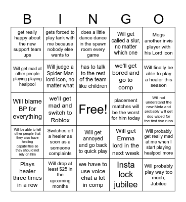 Romans rivals Bingo Card