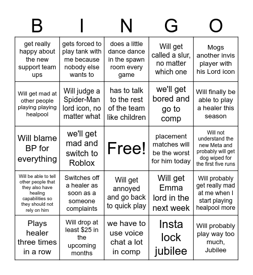 Romans rivals Bingo Card