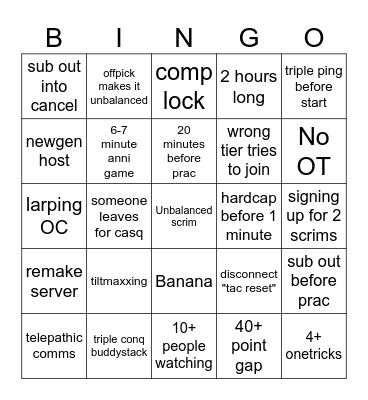 Scrim bingo Card
