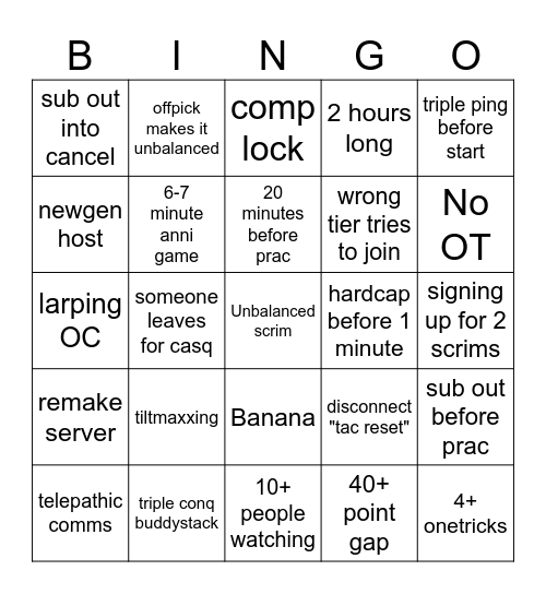 Scrim bingo Card