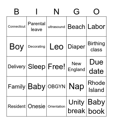 Renée's Baby Shower Bingo Card