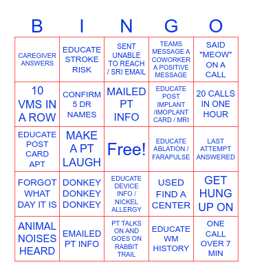 FRI-YAY CORE TEAM CALLS Bingo Card