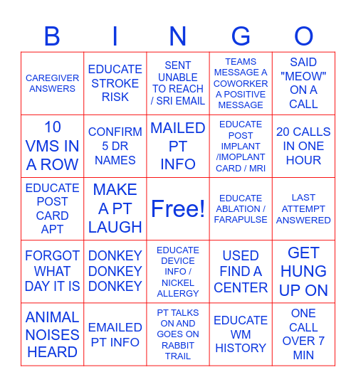 FRI-YAY CORE TEAM CALLS Bingo Card