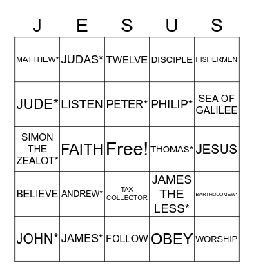 JESUS' DISCIPLES Bingo Card