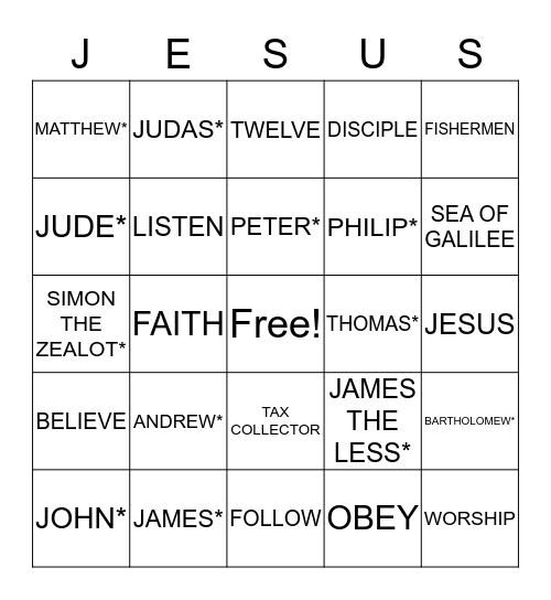 JESUS' DISCIPLES Bingo Card