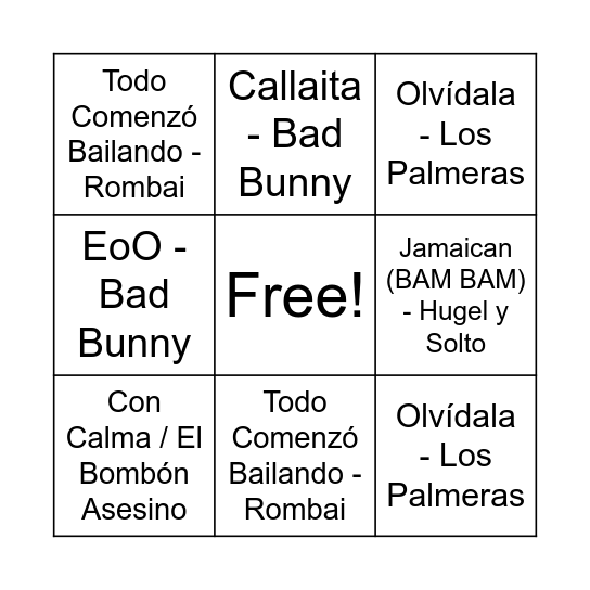 Bingo musical Bingo Card