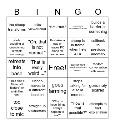 RayGloom Creepypasta Bingo Card