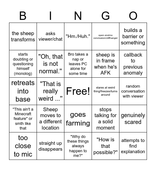 RayGloom Creepypasta Bingo Card