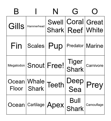 Shark Facts Bingo Card
