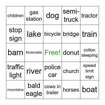 Montana Bingo Card