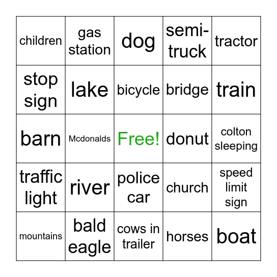 Montana Bingo Card