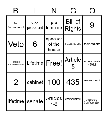 Foundational Documents Bingo Card