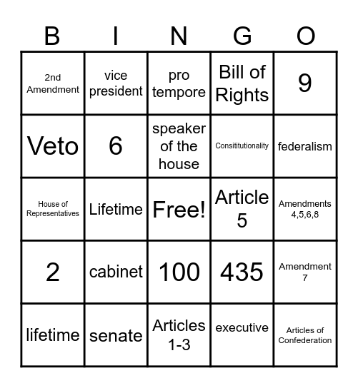 Foundational Documents Bingo Card