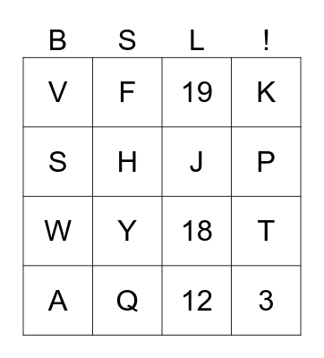 Fingerspelling Bingo Card