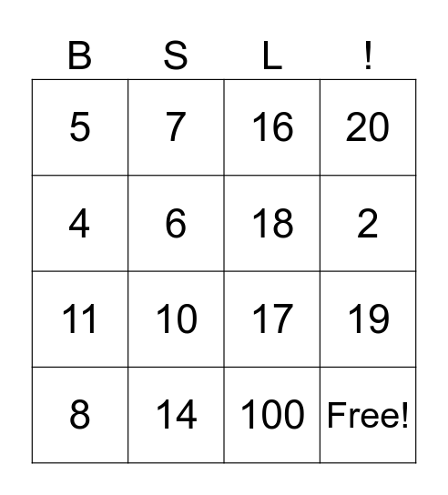 Untitled Bingo Card