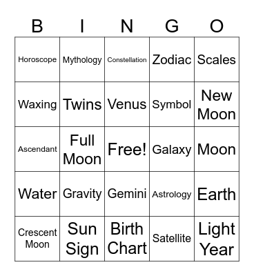 Astrology vs. Astronomy Bingo Card