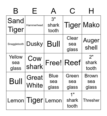 BEACH Bingo Card