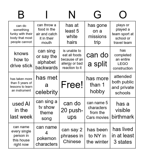 Getting to Know Our GC Bingo Card