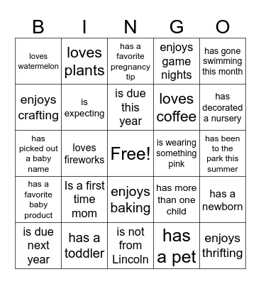 Mom Friend Bingo Card