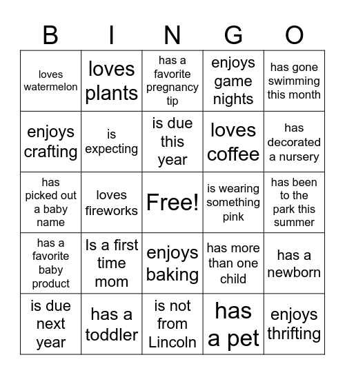 Mom Friend Bingo Card