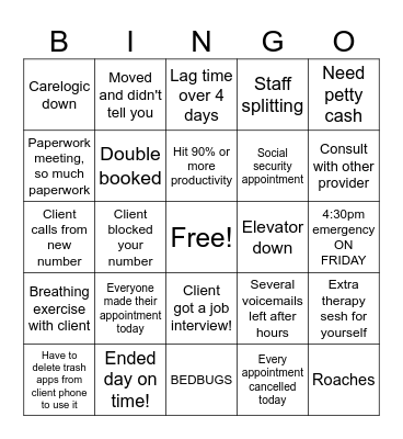 Community mental health bingo Card