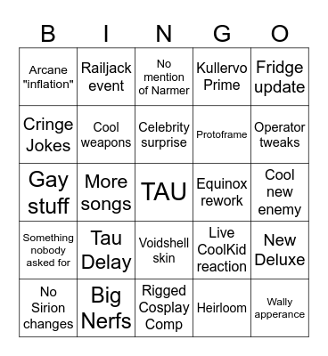 Tennocon 2026 Bingo Card