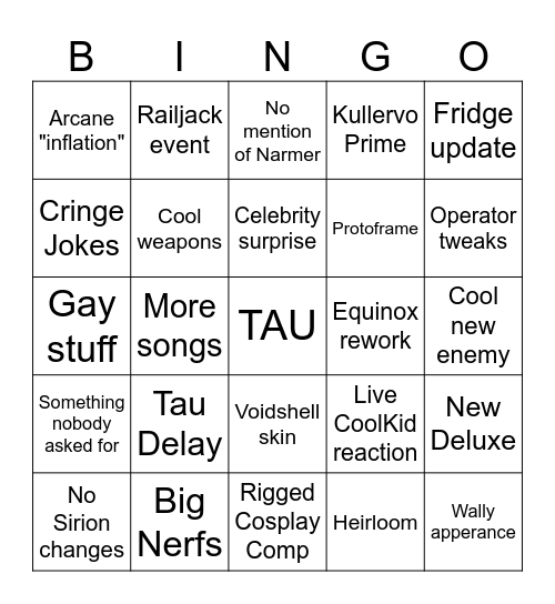 Tennocon 2026 Bingo Card