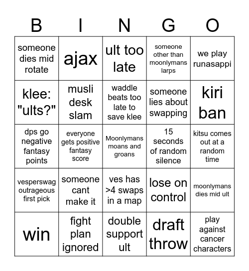 owcx match bingo Card