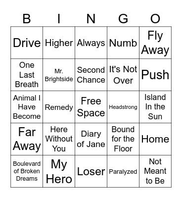 Dad Rock Bingo Card